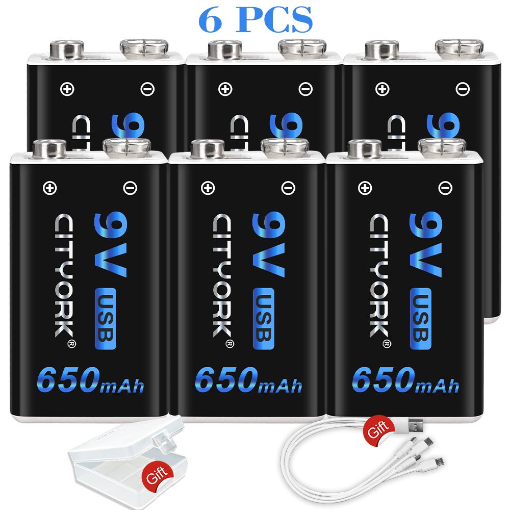 Cityork Литий-ионная аккумуляторная батарея 9 В, 650 мАч, аккумуляторы micro USB, литиевые батареи 9 В для игрушек-мультиметров, пульт дистанционного управления