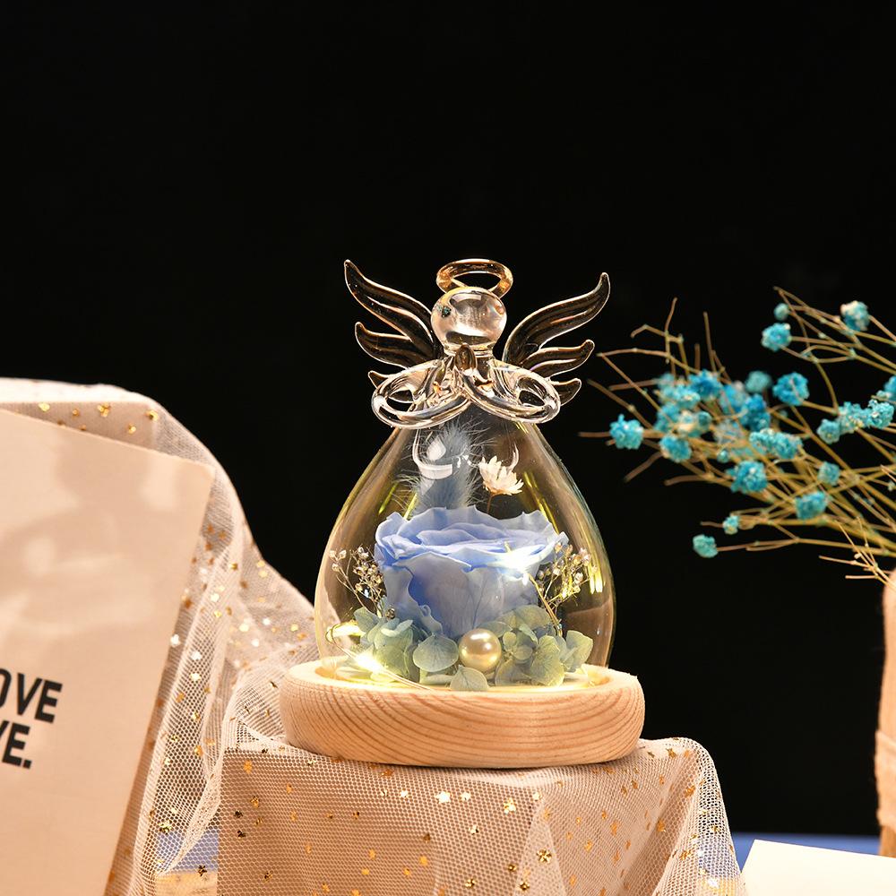 Supply immortal flower angel cover dust cover immortal vase platinum angel glass vase anniversary gift