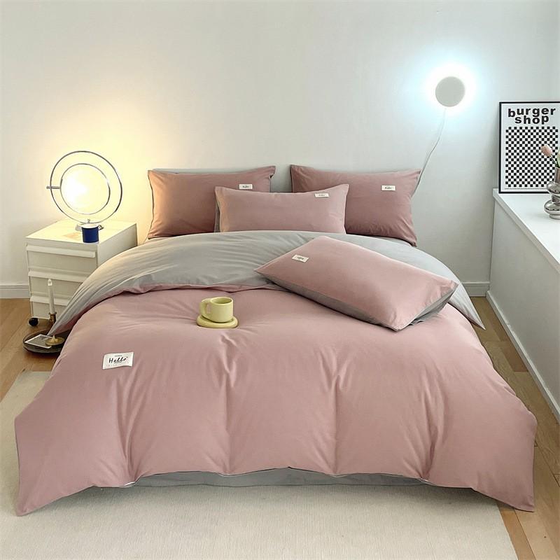 Washed Cotton Single Bedding Set Dormitory 150x200cm Bed Sheet Duvet Cover Pure Color Modern Minimalist