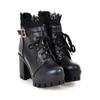 Autumn and Winter Short Boot Block High Heels Women Ankle Boots White Shoes Lace Decor Lace Up Chunky Heeled Platform Boots