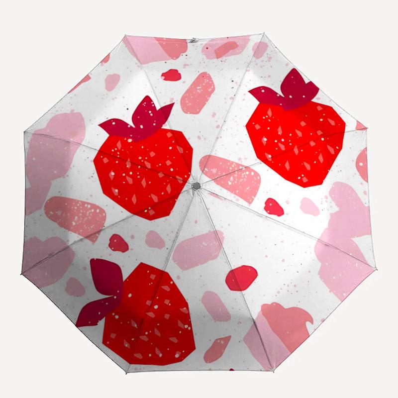 1pc Strawberry Pattern Automatic Folding Umbrella - Portable Collapsible Design, 8-Rib Iron Frame, Durable Fabric yy251125089