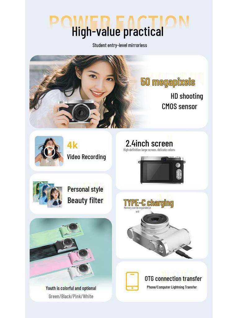 Retro CCD Dual Camera with 8x Optical Zoom - Compact Travel Pocket Digital Camera for Students