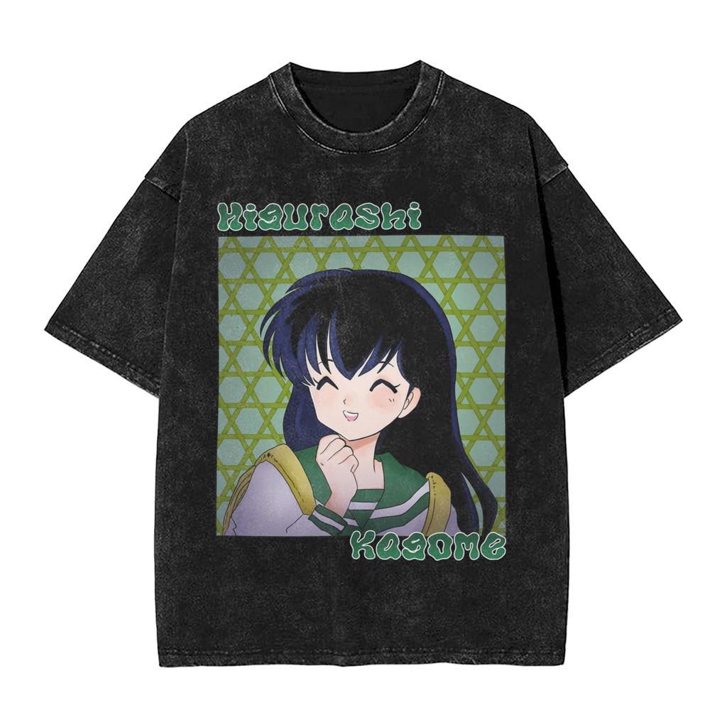 Inuyashas Vintage Poster T Shirts Hip Hop Washed Cotton Oversize TShirt Fashion Men Women Tops Streetwear Graphic Printed Tees