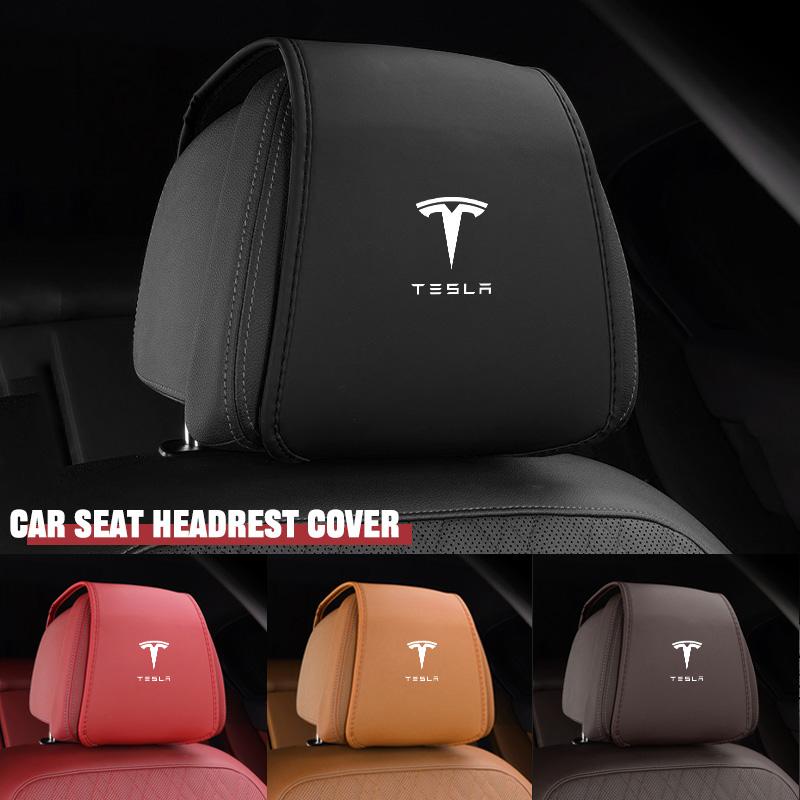 DWWDT1 Leather Car Interior Seat Headrest Cover Protector Pad For Tesla Model 3 Model Y Model X Model S P100D P85D 200 Auto Accessories
