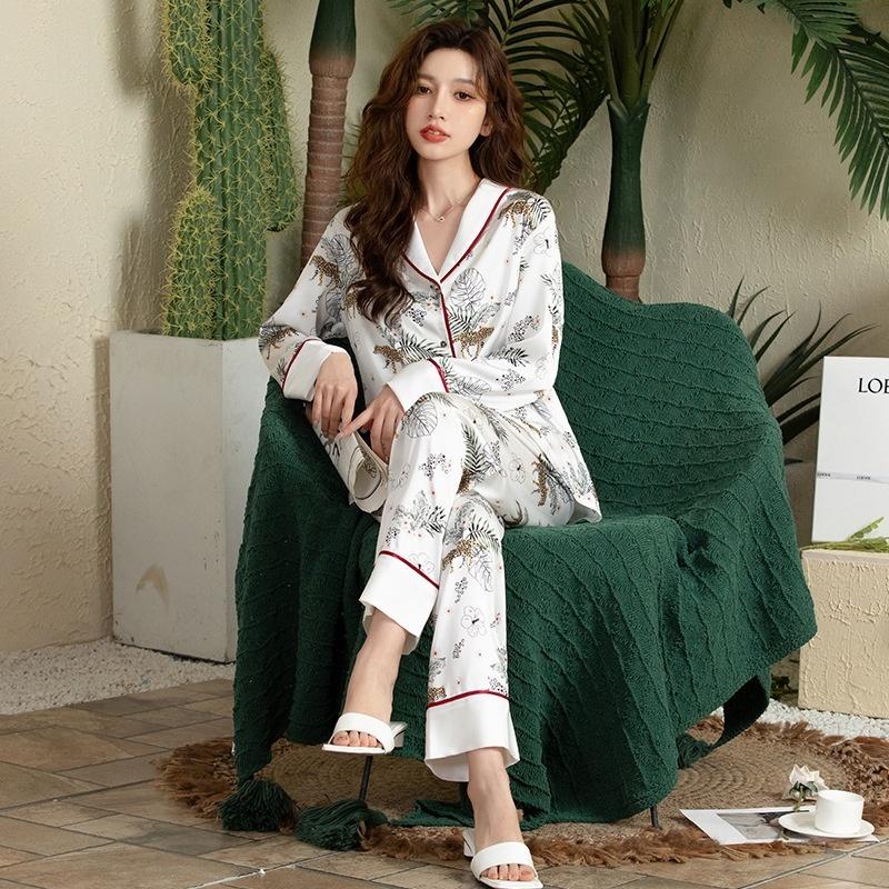 Женский пижамный комплект с принтом, костюм с длинными рукавами, модная повседневная верхняя одежда, домашняя одежда, пижамы