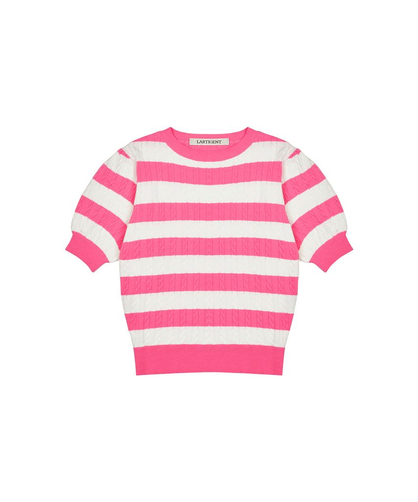 LARTIGENT L2 Stripe Short Sleeve Knit(Pink)