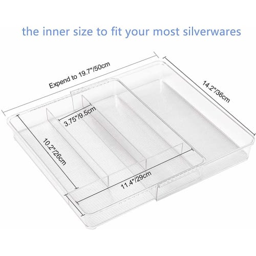 SANNO Sliding Cutlery Tray for Drawers, Expandable Dish Storage Tray, Kitchen Storage, Drawer Storage, Cutlery Storage Case, Small Item Storage, Trans