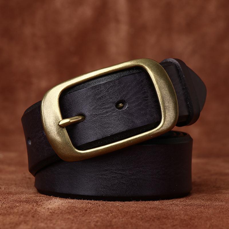 Men's Belt Retro Emboss Personality Beveled Handmade Men's First Layer Cow Leather Belt Men's Leather Pin Buckle Jeans Belt Men's