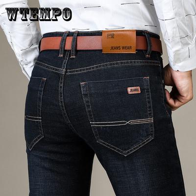 Деловые мужские джинсы, повседневные прямые эластичные модные классические синие, черные рабочие джинсовые брюки, мужская брендовая одежда