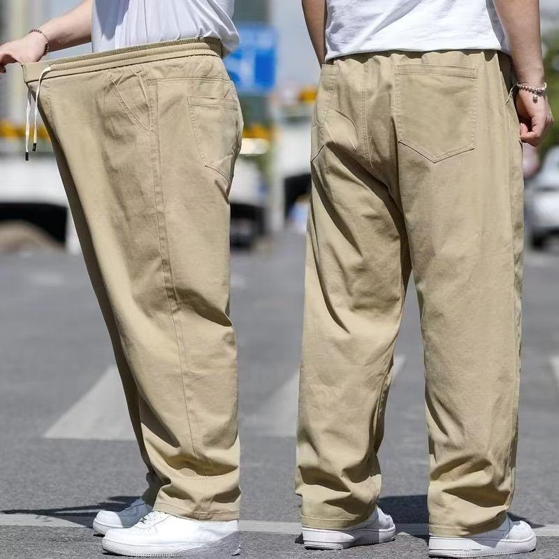 Casual Men's Spring and Autumn Loose Straight Solid Colour Elastic Trousers Plus Size
