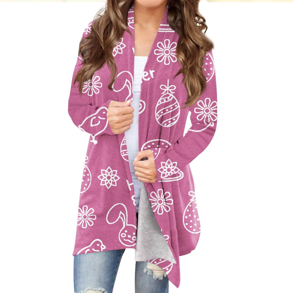 Женский кардиган с пасхальным принтом и длинными рукавами спереди, легкая куртка с принтом