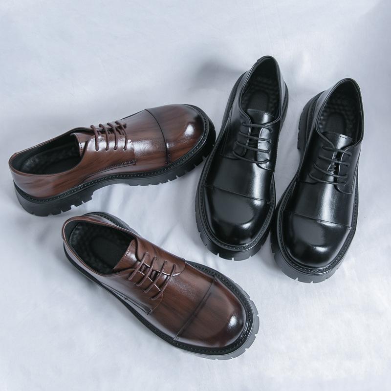 Большой размер весна и осень новая кожаная обувь мужская обувь на платформе дерби британский стиль тренд мужская обувь кожаная обувь цельная 2025
