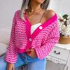 Autumn and Winter Contrasting Plaid Lantern Sleeve Cardigan Sweater Jacket