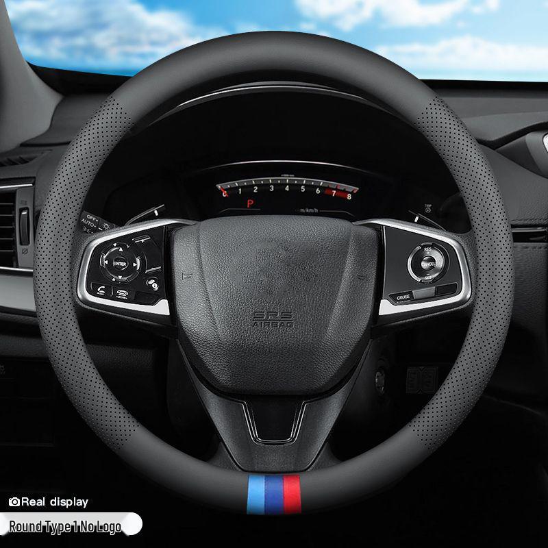 Universal Nappa Leather Steering Wheel Cover - Breathable, Perforated, Sweat-Absorbent, Four Seasons Protection.