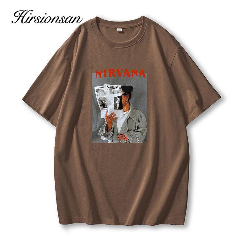 Hirsionsan 100% Cotton Graphic Print T Shirt Women 2024 Summer New Basic Vintage Tee Casual Loose Chic O Neck Female Couple Tops