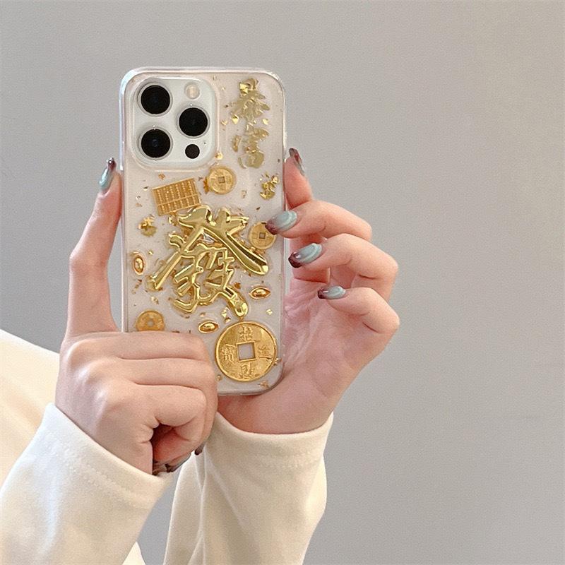 Для iPhone 15 Новогодний чехол для телефона для Apple 16 Promax Разбогатей Золотой слиток Разбогатей Золотая фольга Инс Счёты 8