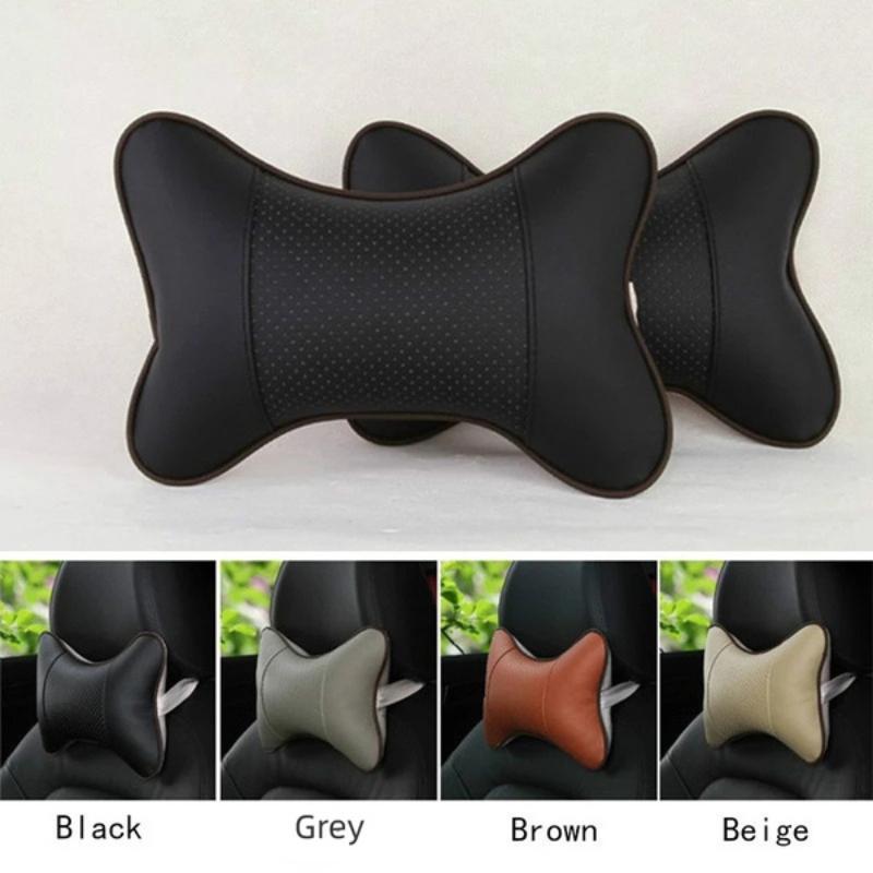 2Pcs Leather Knitted Car Pillows Headrest Neck Rest Seat Accessories Auto Safety Pillow Car Neck Pillow  Car Headrest
