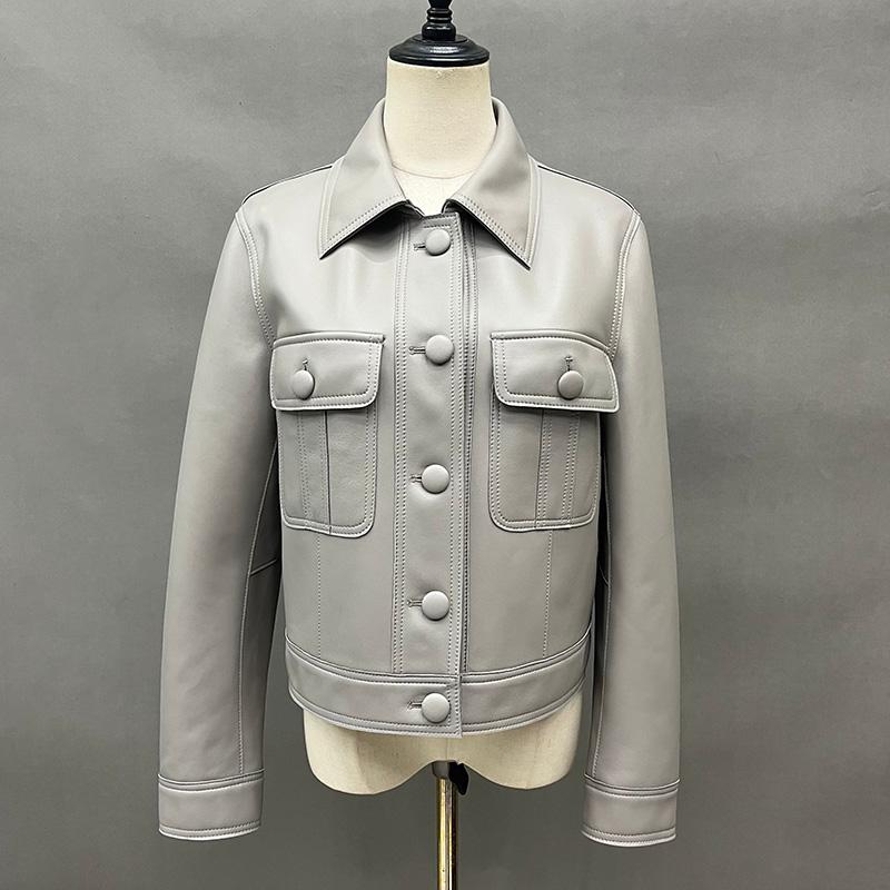 Весенне-осенняя кожаная куртка для женщин, новинка 2023 года, женские куртки-бомберы, мотоциклетные 100% настоящие дубленки