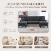 Large U-Shaped 4-Seater Sofa in Soft Linen Fabric, Modern Backrest, Two Chaise Lounges, Sturdy Legs, Cozy Seat Cushions, Decorative Pillows, Dark Grey