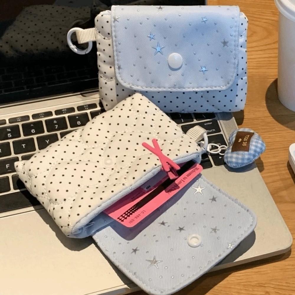 Zipper Closure Cosmetic Pouch Star Pattern Dot Star Storage Bag Stationery Storage