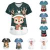 Plus Size Printed Scrub Working Uniform Tops For Women's Cross V Neck Christmas Print Short Sleeve Fun T-Shirts Workwear Tee With Pockets