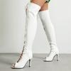 Fashion Women's Over the Knee Thigh High Boot Sexy Peep Toe Lace-up Patent White Night-club Dance Fetish Party Shoes Lady Big Size 44