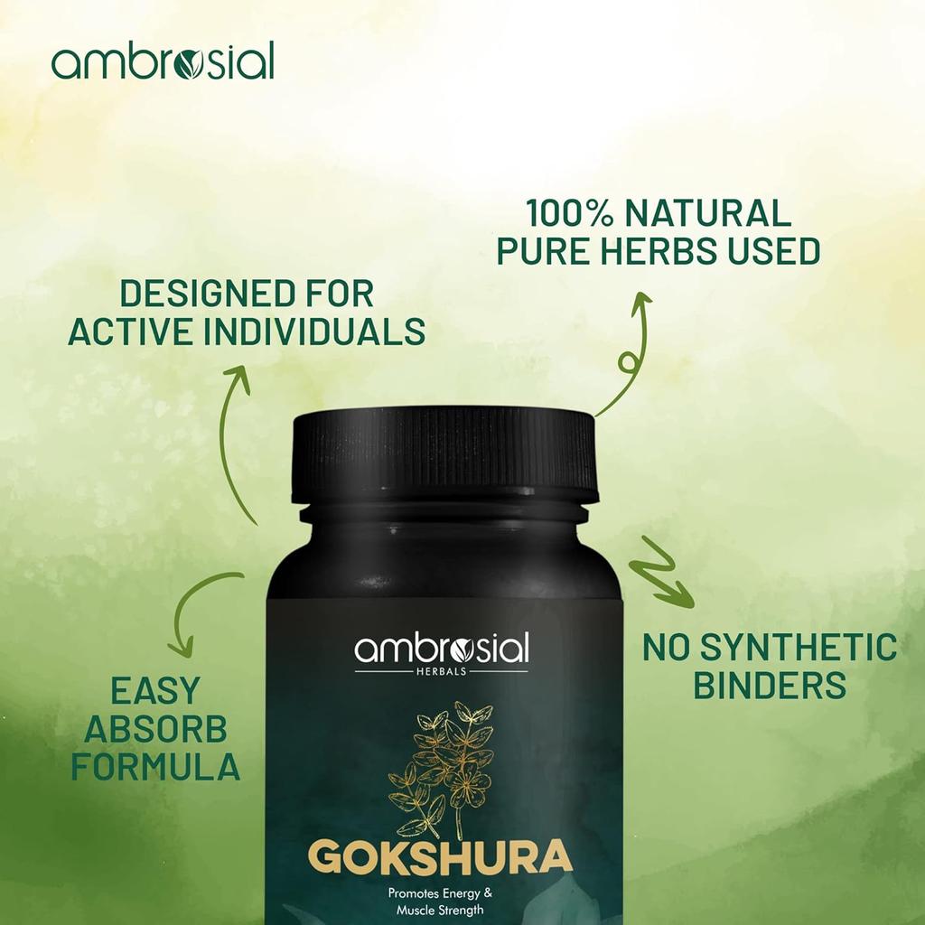 AMBROSIAL Gokshura Таблетки Tribulus Terrestris Высокая концентрация Gokshura 500 мг Каждая капсула (Упаковка 1-60 капсул)