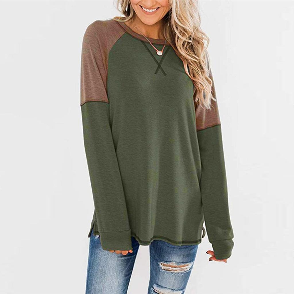 Женская осенне-зимняя повседневная свободная футболка с длинным рукавом и круглым вырезом