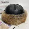 Bunny Hat Women Winter Fluffy Warm Rabbit Fur Beanie Hat Men Women Leather Caps   Fur Outdoor Snow Hat
