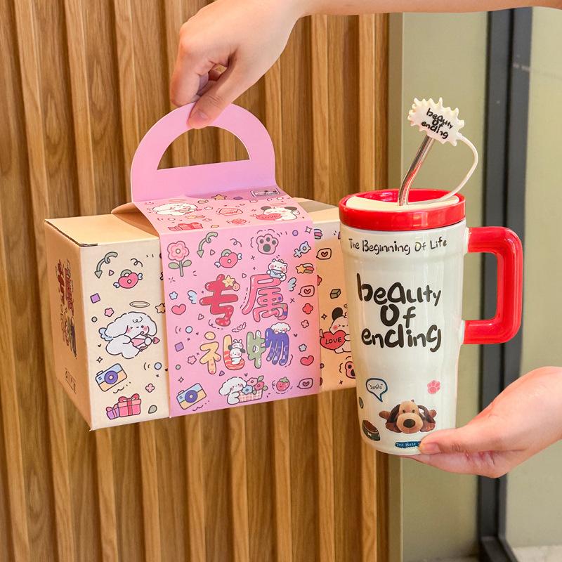 Милая чашка-соломинка высокой ценности в стиле инс для девочек, керамическая кружка большой вместимости с крышкой, парная чашка для воды, подарок на день рождения