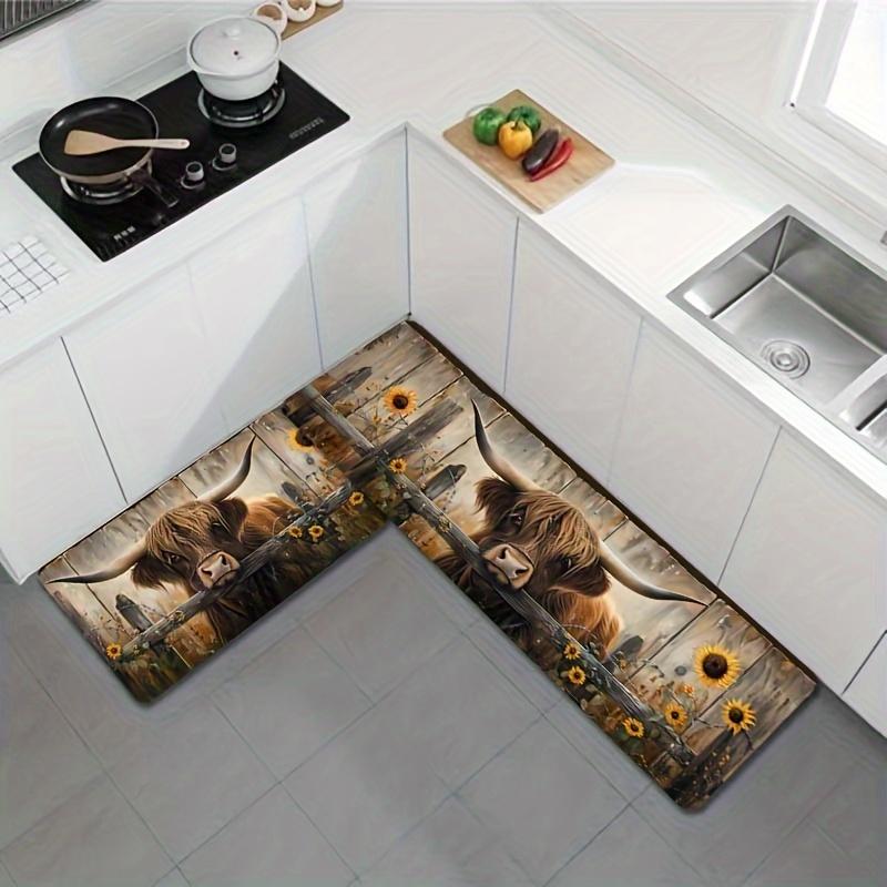 1Pcs Anti Fatigue Kitchen Rugs Cow Sunflower Waterproof Non-Slip Thick Cushioned Kitchen Mat Heavy Duty Comfort Standing Mat for Kitchen