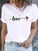 (Asian Size) O-neck Tee Love Letter Cute Clothing Top Short Sleeve T Shirt Casual Fashion Print Lady Female Women Graphic T-shirts