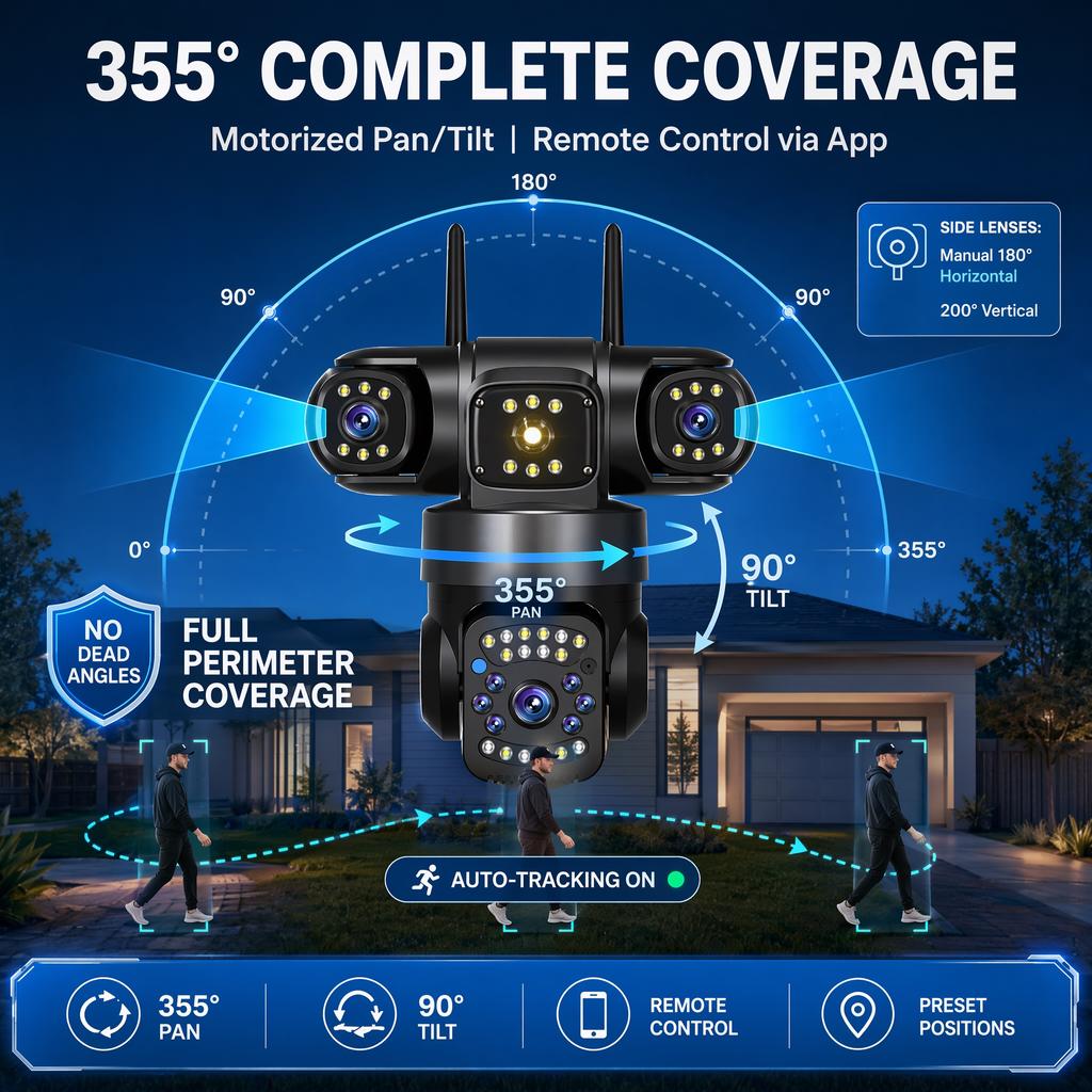 AIOOK 3-линзовая HD 15 Мп уличная WiFi камера видеонаблюдения IP66 Водонепроницаемая CCTV Мобильное слежение Двусторонняя связь Ночное видение Беспроводная IP-камера V380 PRO APP