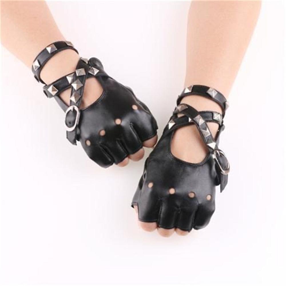 New Rivet Ride Leather Mittens Fingerless Punk Glove Gloves