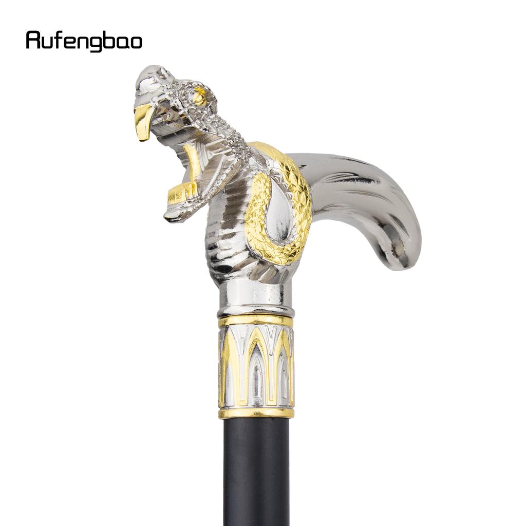 Golden White Snake Head Biting Walking Cane Fashion Decorative Walking Stick Gentleman Elegant Cosplay Cane Knob Crosier 92cm