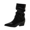 Chunky Pointed Toe Women Ankle Boots Fashion Leather Mid Heels Sexy Shoes  Trend Winter Designer New Pumps Goth Botas Mujer