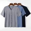 Men Button Down T-shirt Solid Color V-Neck Short Sleeve Tee Shirt Summer