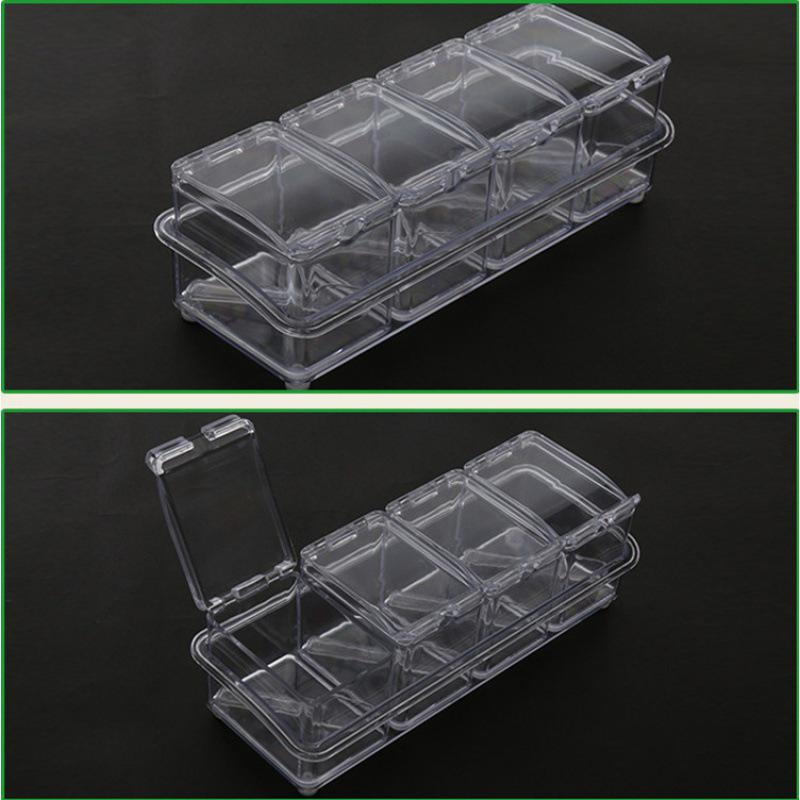 Набор прозрачных баночек для приправ с крышками, четыре секции, для хранения на кухне