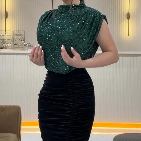 Женское блестящее платье с круглым вырезом, без рукавов, с высокой талией, длинное платье с пайетками, вечернее платье