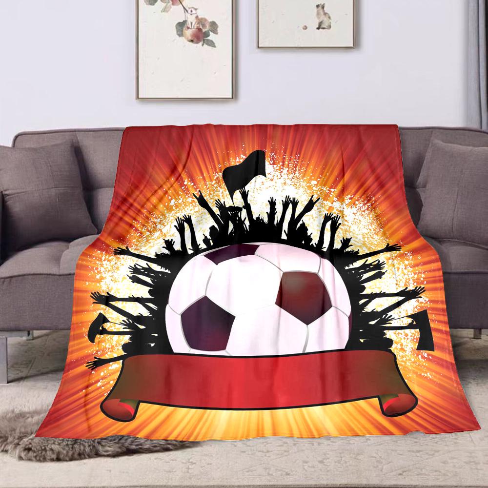Soccer Ball with Crowd and Red Banner Patterned flannel blanket perfect for the bedroom living room, sofa, or a little nap