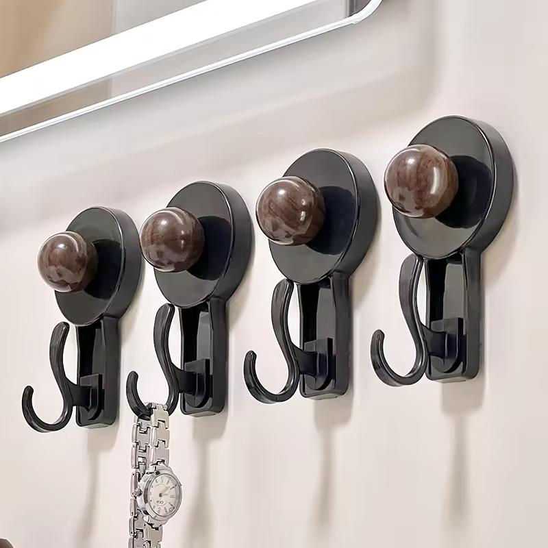 Solid Black Wood Grain Suction Hook No Residue for Wall and Door Organization