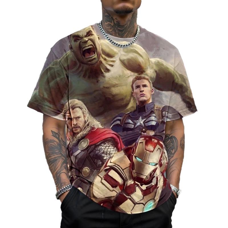 Marvel superhero pattern men's round neck summer Deadpool T-shirt breathable and casual suitable for daily commuting