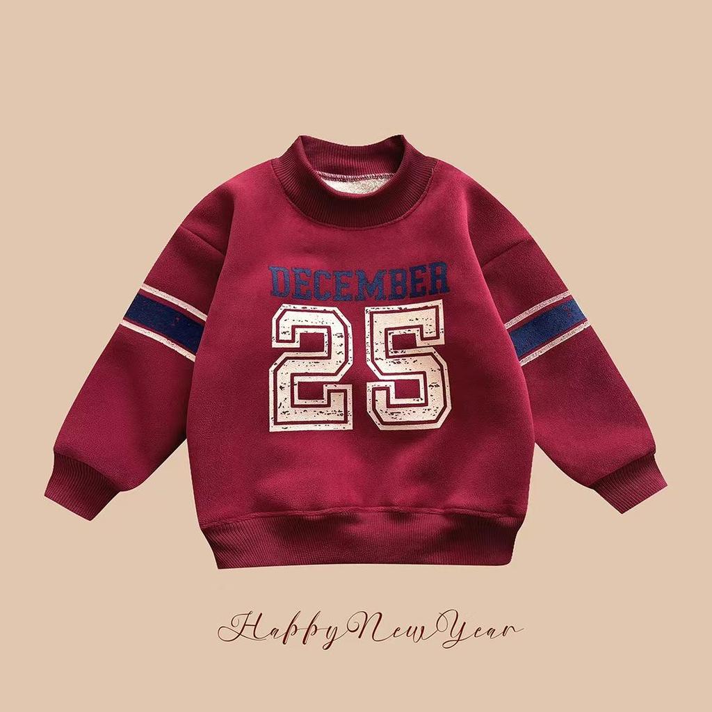 Winter Fleece-Lined Baby New Year Robe, Half-High Collar Sweatshirt for Boys and Girls