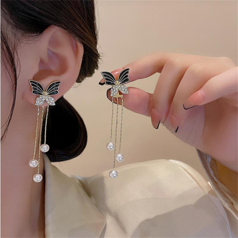 Fashion Black Butterfly Tassels Dangle Earrings for Women's Earrings Jewelry Girl Gift Brincos
