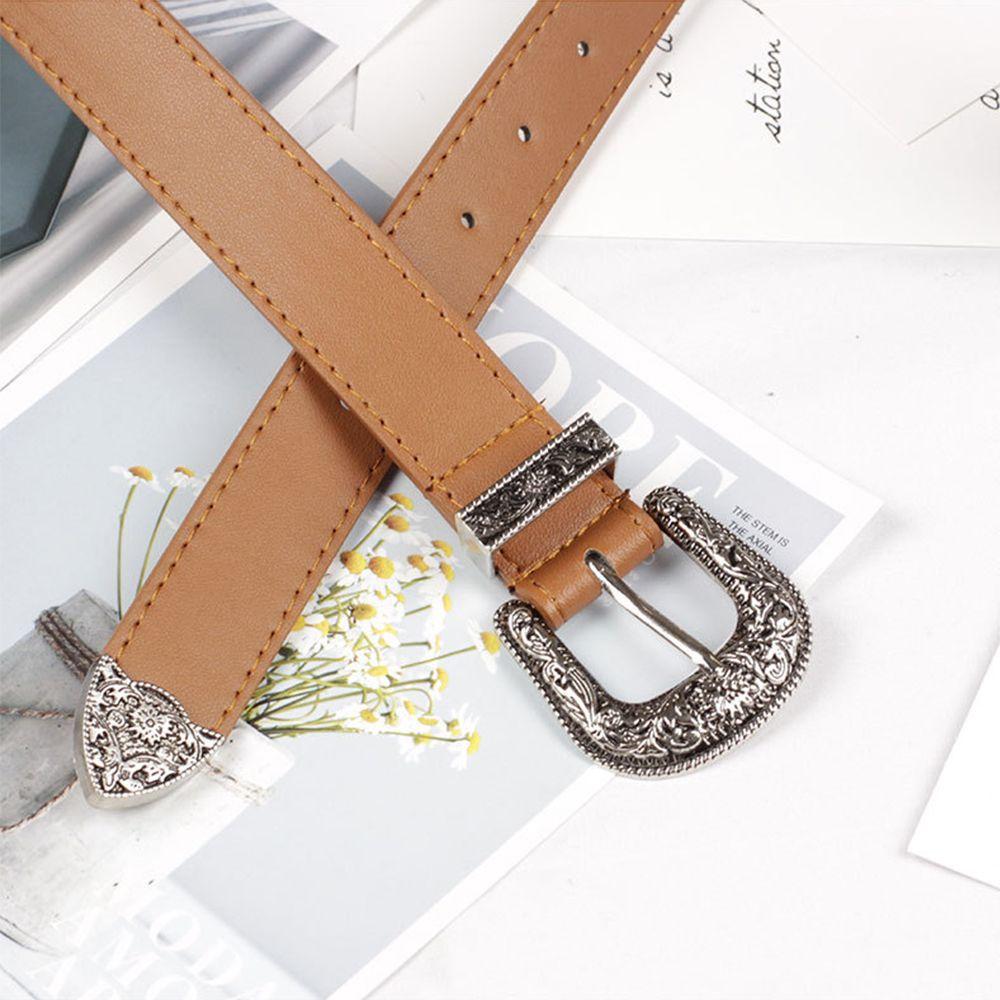 Carved Vintage PU Leather Waist Strap Pin Buckle Belt All-Match Belt Dress Waistband