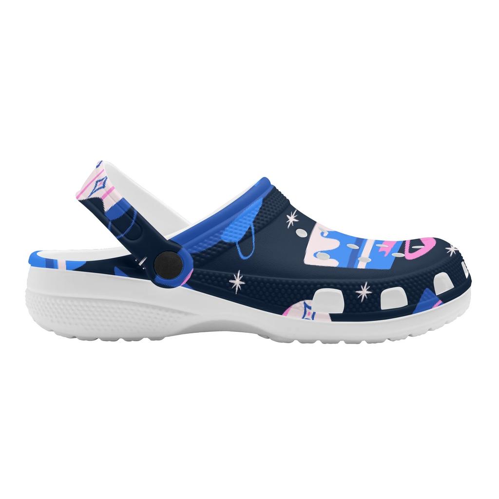 Unisex White Printed EVA Travel Clogs Breathable Soft Sole Slip On Travel Use Beach Garden Daily Walking Beach Sandals Home Use