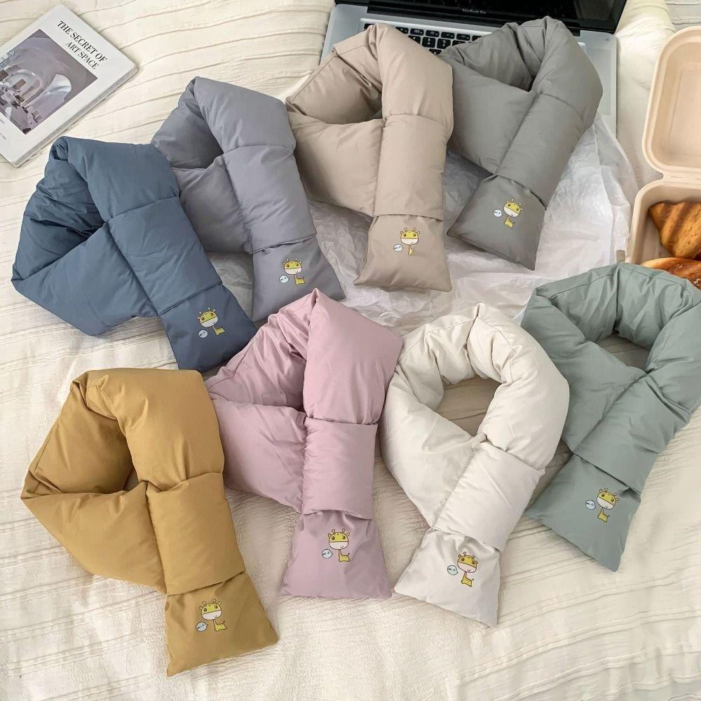 Thickened Winter Cross Scarf Solid Color Thermal Warm Scarf Fashion Down Cotton Scarf Woman/Girls