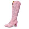 Женская мода весна низкий каблук зима британский вышитый роскошный дизайн осень готическая вечеринка бедра сапоги до колена розовый 2024 новый