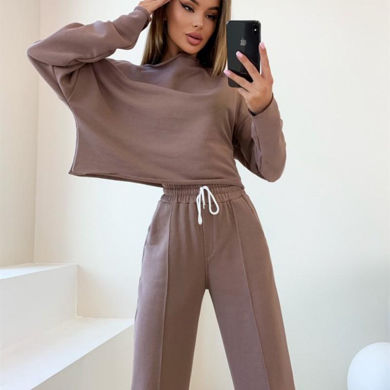 Womens Casual Two-Piece Set Long Sleeve Top Pants Street Style Cotton Blend Outfit S M L XL