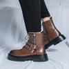 Новая Мода Мужские Коричневые Ботильоны Дизайнерские Роскошные Ботинки из Натуральной Кожи Мужские Удобные Ботинки на Платформе для Мужчин Botas Para Hombre